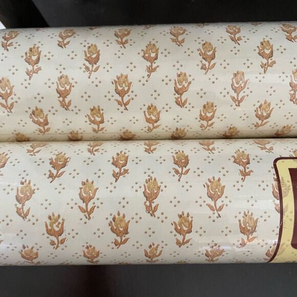 NIP Vintage 70s Lennon Brand Pre-pasted Wallpaper Brown Gold Flower - Picture 5 of 6